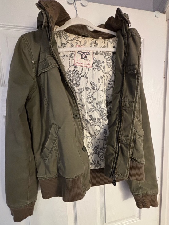 TNA Jackets & Blazers - TNA Olive Green Bomber Jacket with Floral Lining